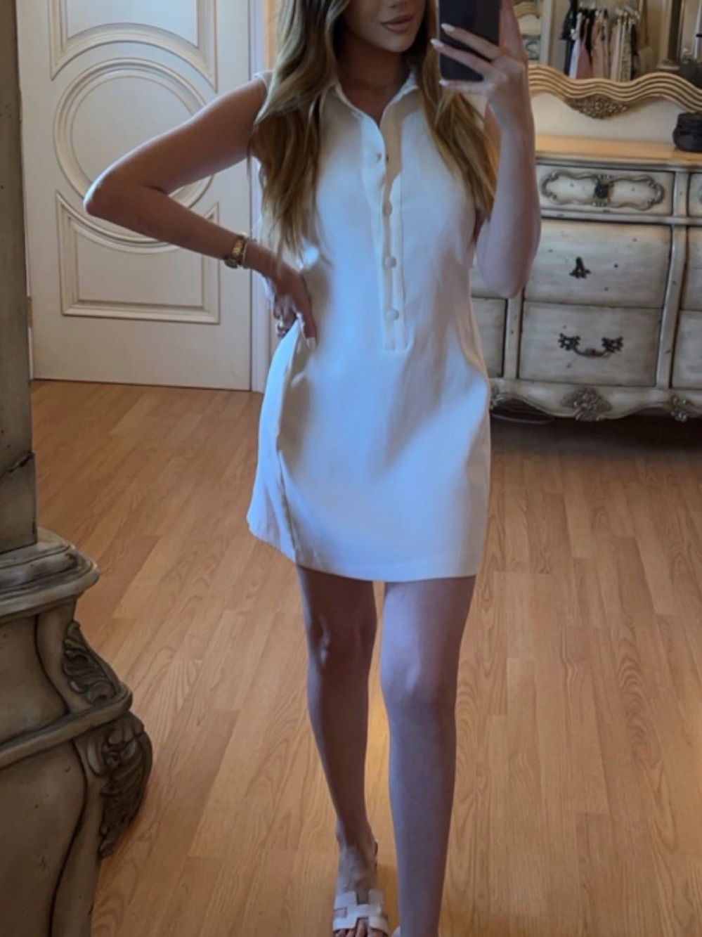 Zara White Sleeveless Polo Shift Mini Dress